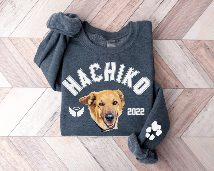 RIP Dog Memorial Sweatshirts with Portrait and paw on sleeve Hippo Boutique