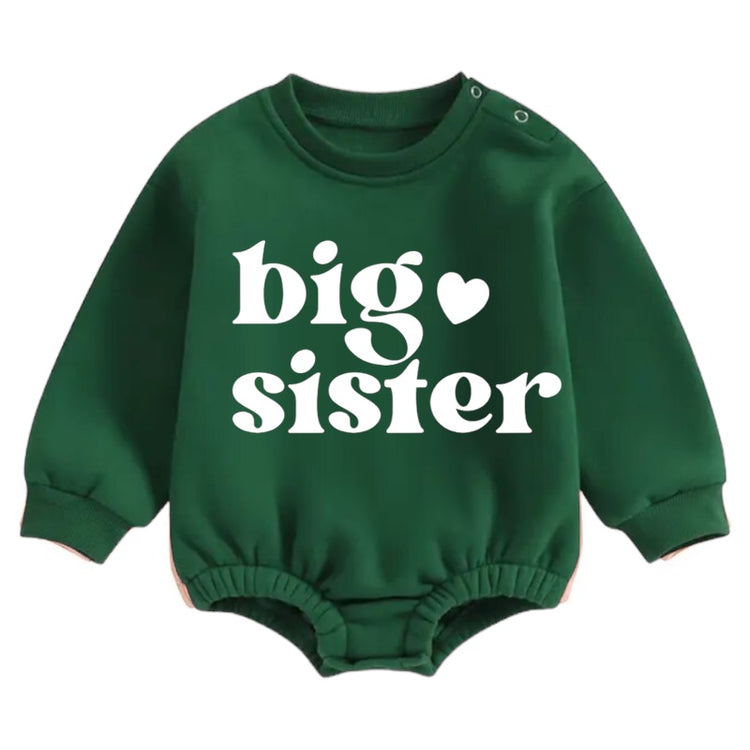 Big Sister Soft warm fleece Baby Oversized Sweatshirt Romper Hippo Boutique