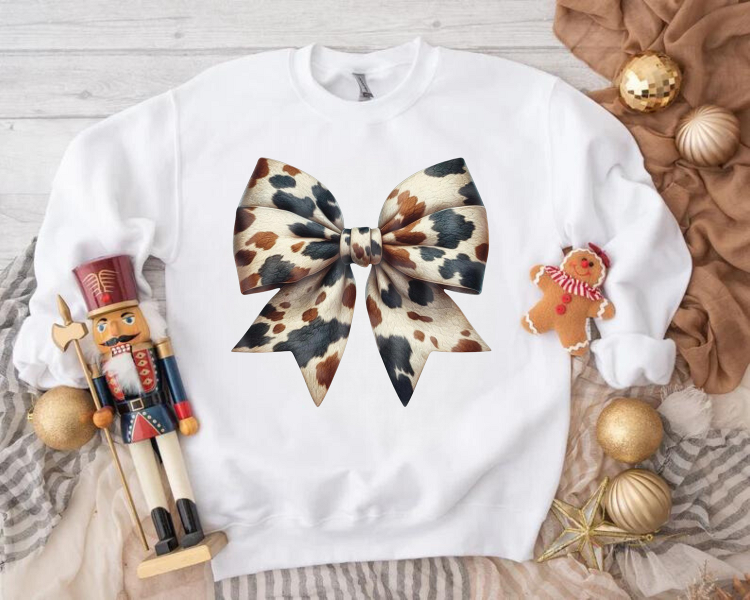 Cow Bow Christmas Sweatshirts Hippo Boutique