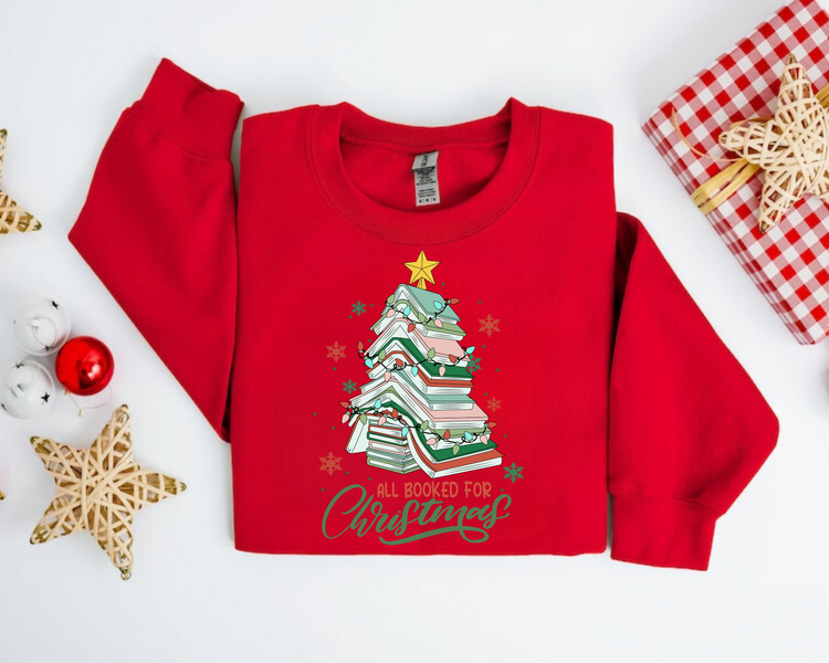 All Booked for Christmas Sweatshirts Hippo Boutique