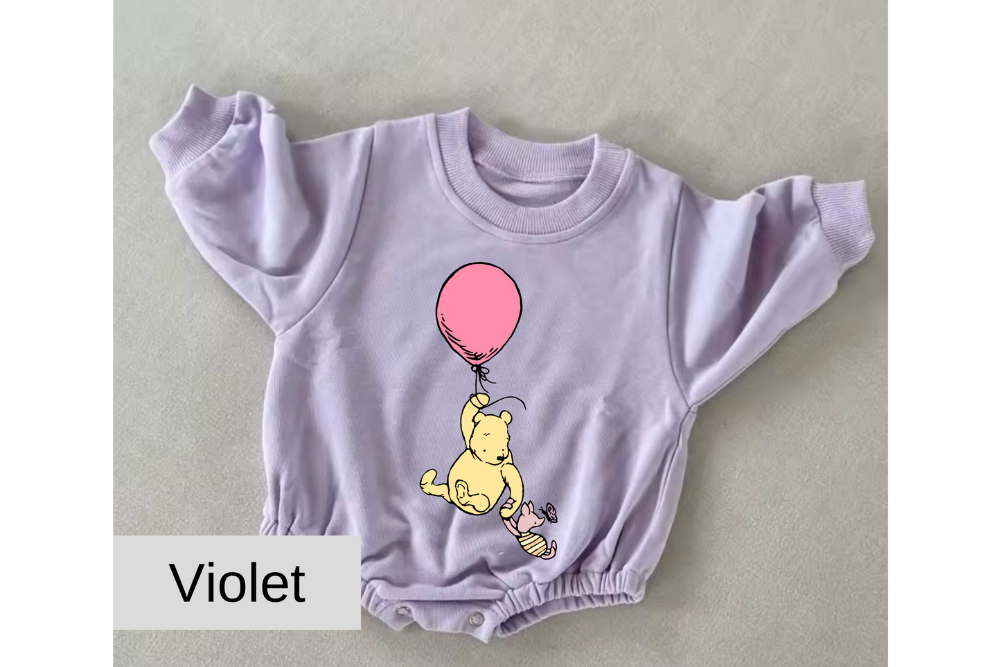 Pink Balloon Pooh baby Oversized Sweatshirt Romper Hippo Boutique