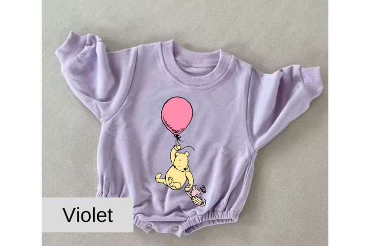 Pink Balloon Pooh baby Oversized Sweatshirt Romper Hippo Boutique