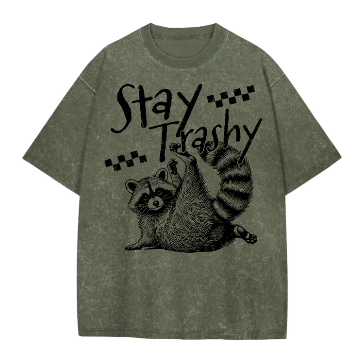 Oversized Acid Washed Raccoon T-Shirt Hippo Boutique
