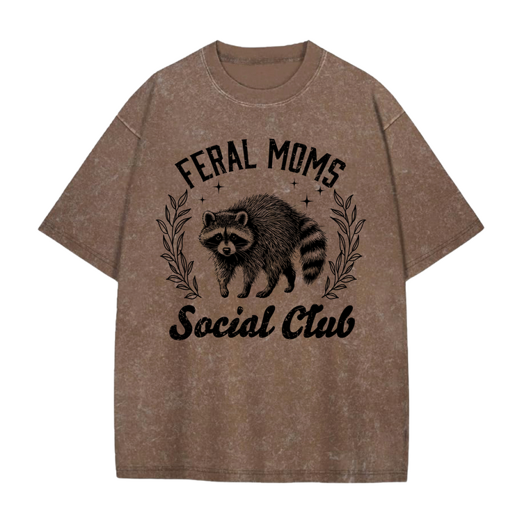 Oversized Acid Washed Raccoon T-Shirt - Feral Mom’s Social Club Hippo Boutique