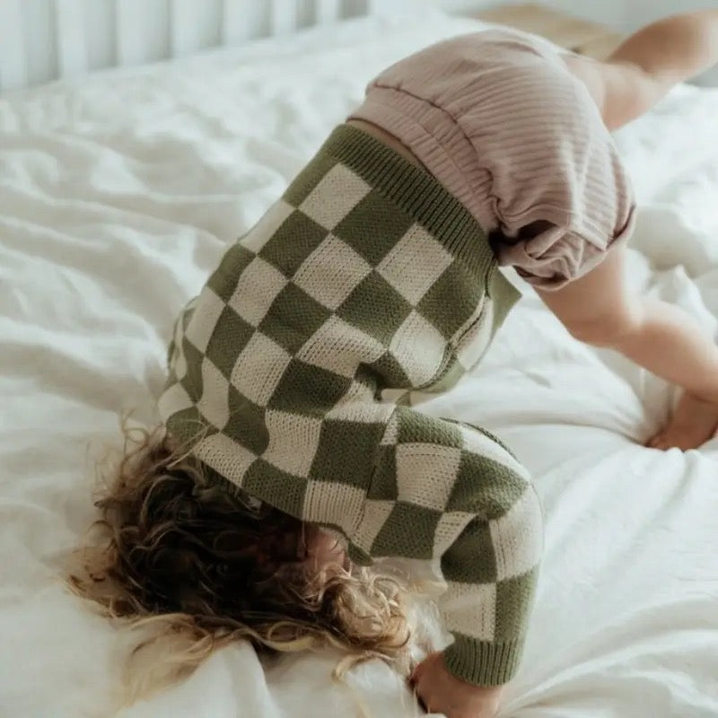 Checkered Knit baby Sweater Hippo Boutique