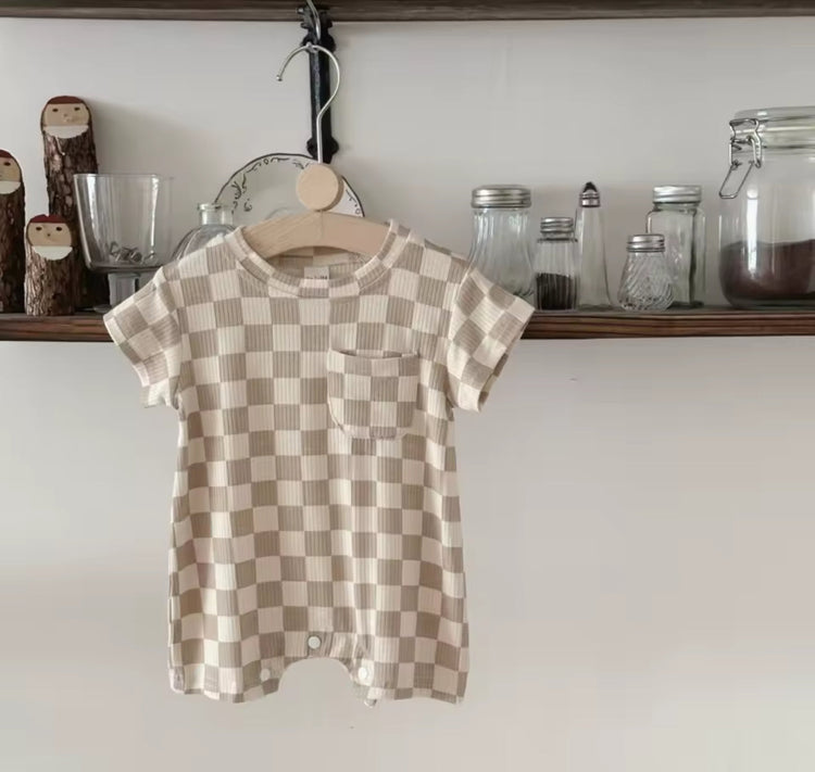 Sand Checkered Romper Hippo Boutique