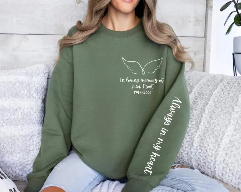 Custom memorial hoodie with name date and quote on sleeve and back Hippo Boutique