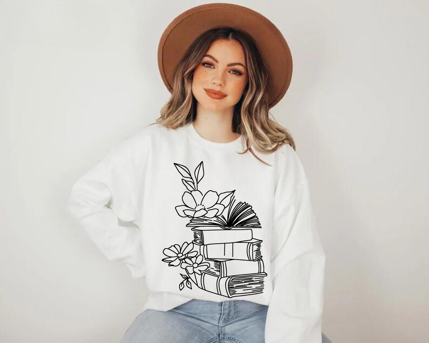 Floral books Sweatshirts Hippo Boutique