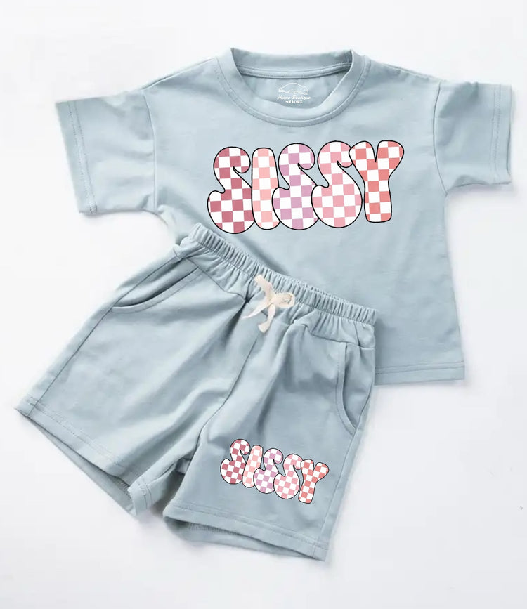 Checkered Sissy Baby Girl T-Shirt & Shorts outfit Hippo Boutique