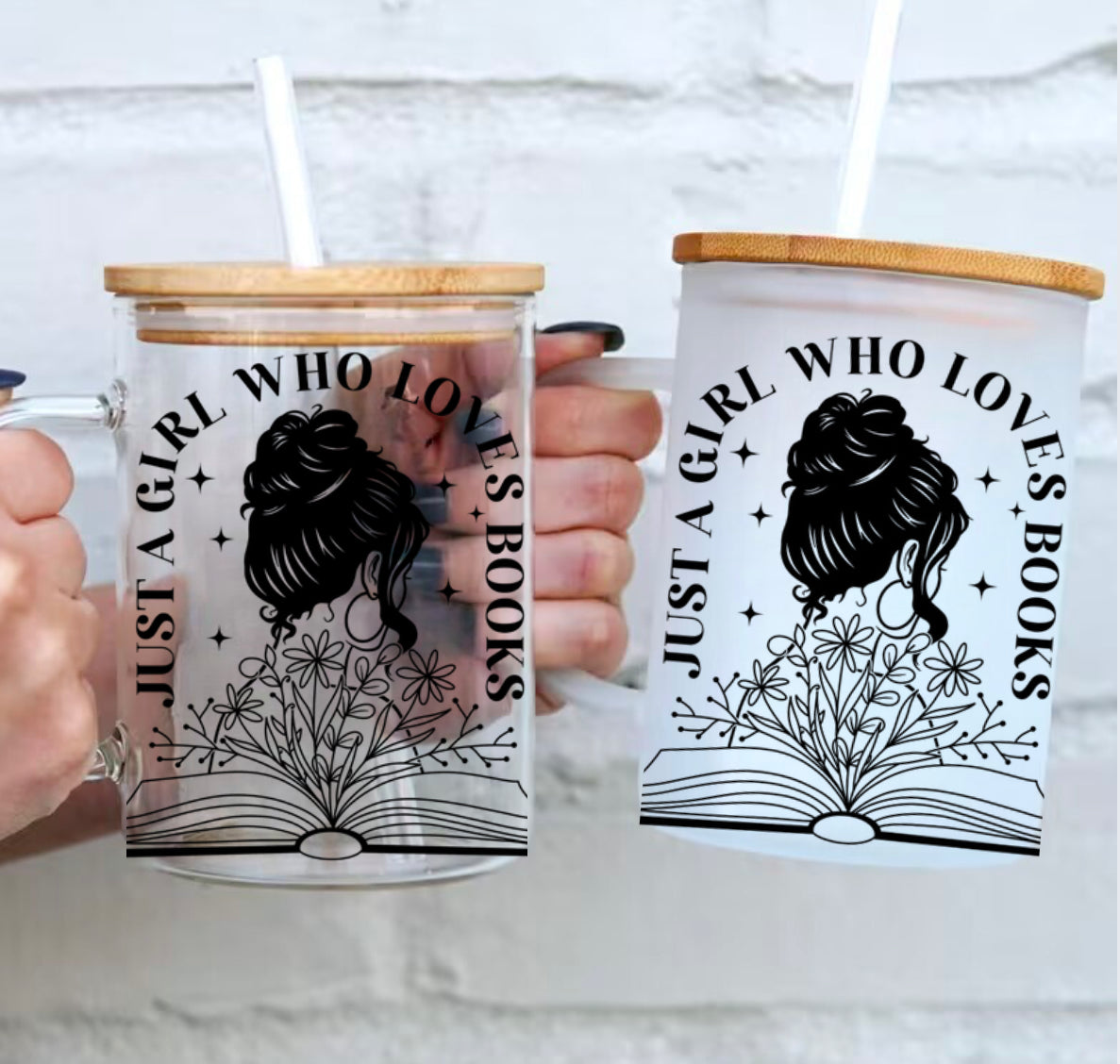 Floral Just a Girl Who Loves Books Glass Cup