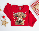 Highland Cow Lights Christmas Sweatshirts Hippo Boutique