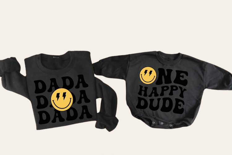 Smile Dad & Mini matching Baby Sweatshirt Romper bodysuit & Crewneck Hippo Boutique