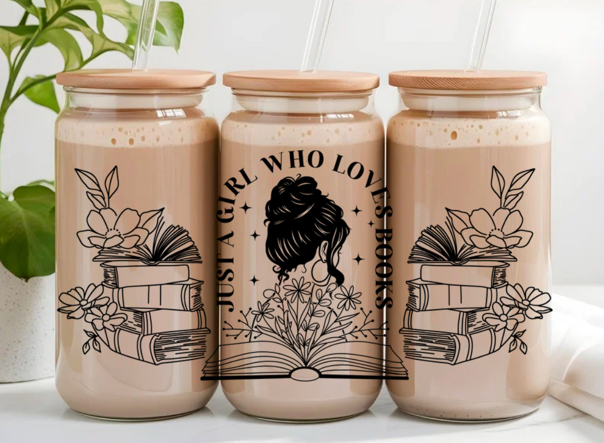 Floral Just a Girl Who Loves Books Glass Cup