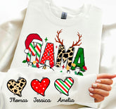Custom Christmas Mama Sweatshirt with children’s name on sleeve Hippo Boutique