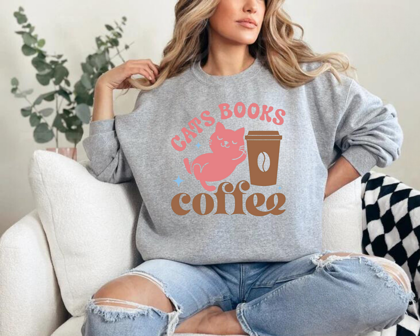Cats Books & Coffee Sweatshirts Hippo Boutique