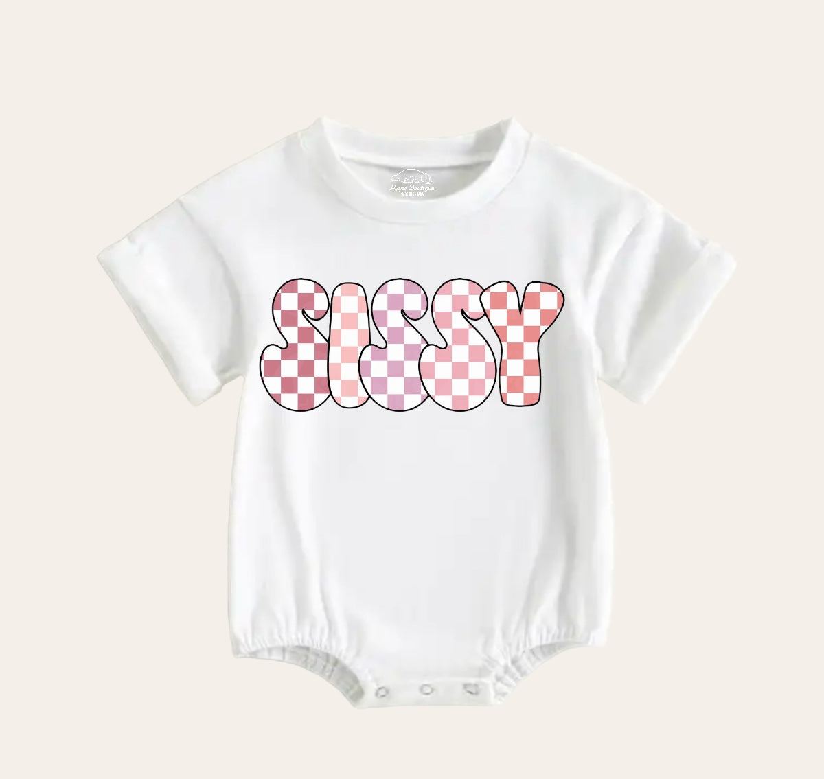 Checkered Sissy Baby Girl t-shirt Bubble Romper Hippo Boutique