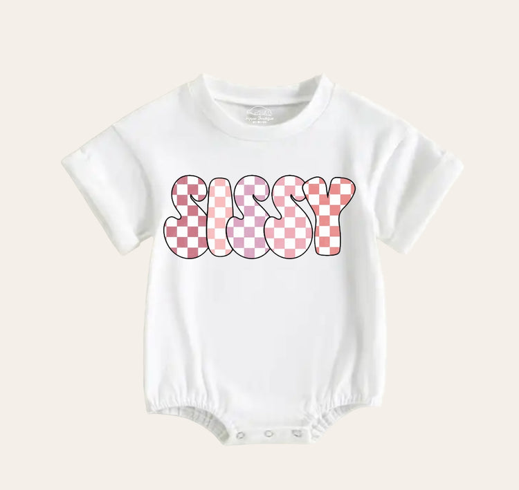 Checkered Sissy Baby Girl t-shirt Bubble Romper Hippo Boutique
