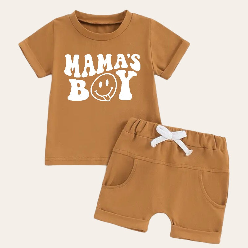Mama’s Boy Smile Baby and Toddler t-shirt & pocket shorts outfit Hippo Boutique