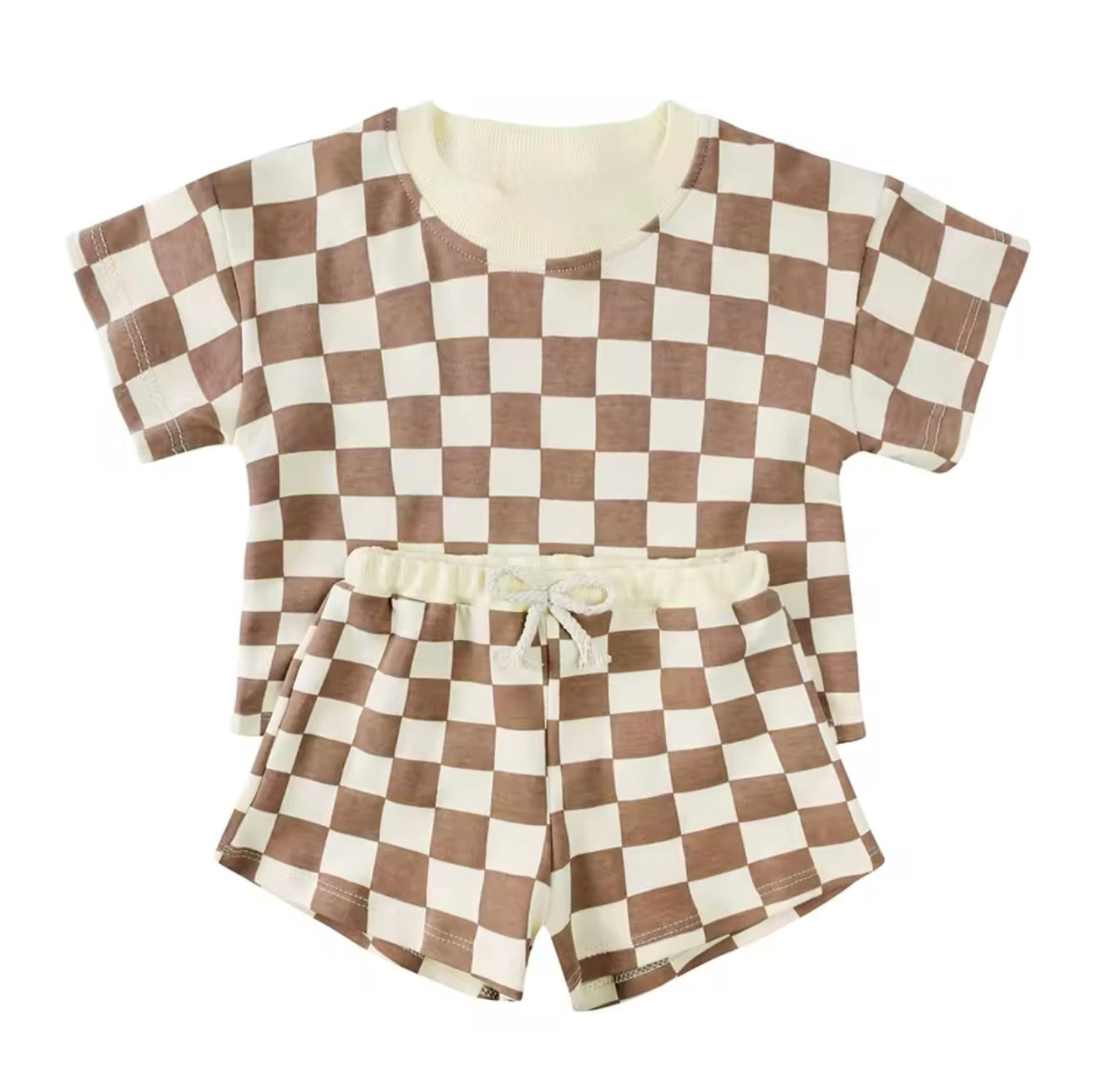 Brown Checkered T-Shirt & Shorts outfit Hippo Boutique