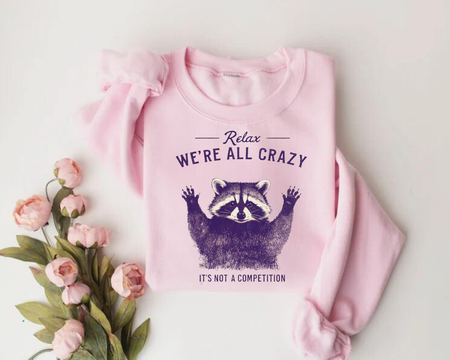 Women’s Crewneck Sweatshirts - Relax Crazy Raccoon Hippo Boutique