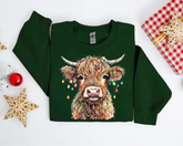 Highland Cow Lights Christmas Sweatshirts Hippo Boutique