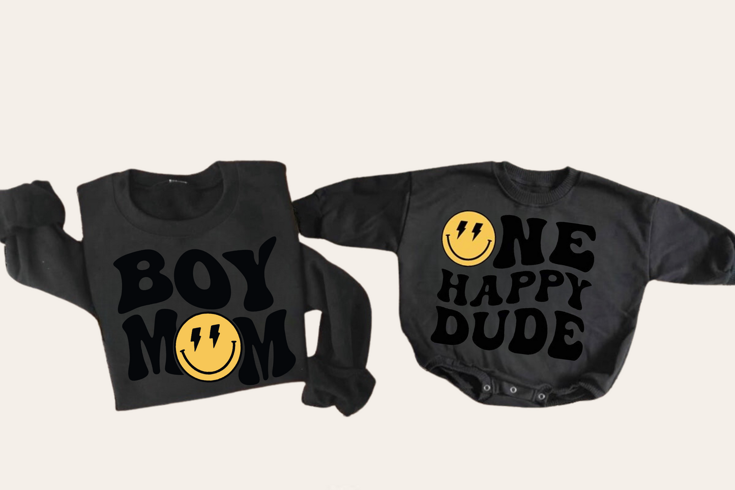 Smile Boy Mom One happy dude Mama & Mini matching Baby Sweatshirt Romper bodysuit & Crewneck Hippo Boutique