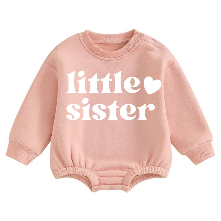 Little Sister Soft warm fleece Baby Oversized Sweatshirt Romper Hippo Boutique