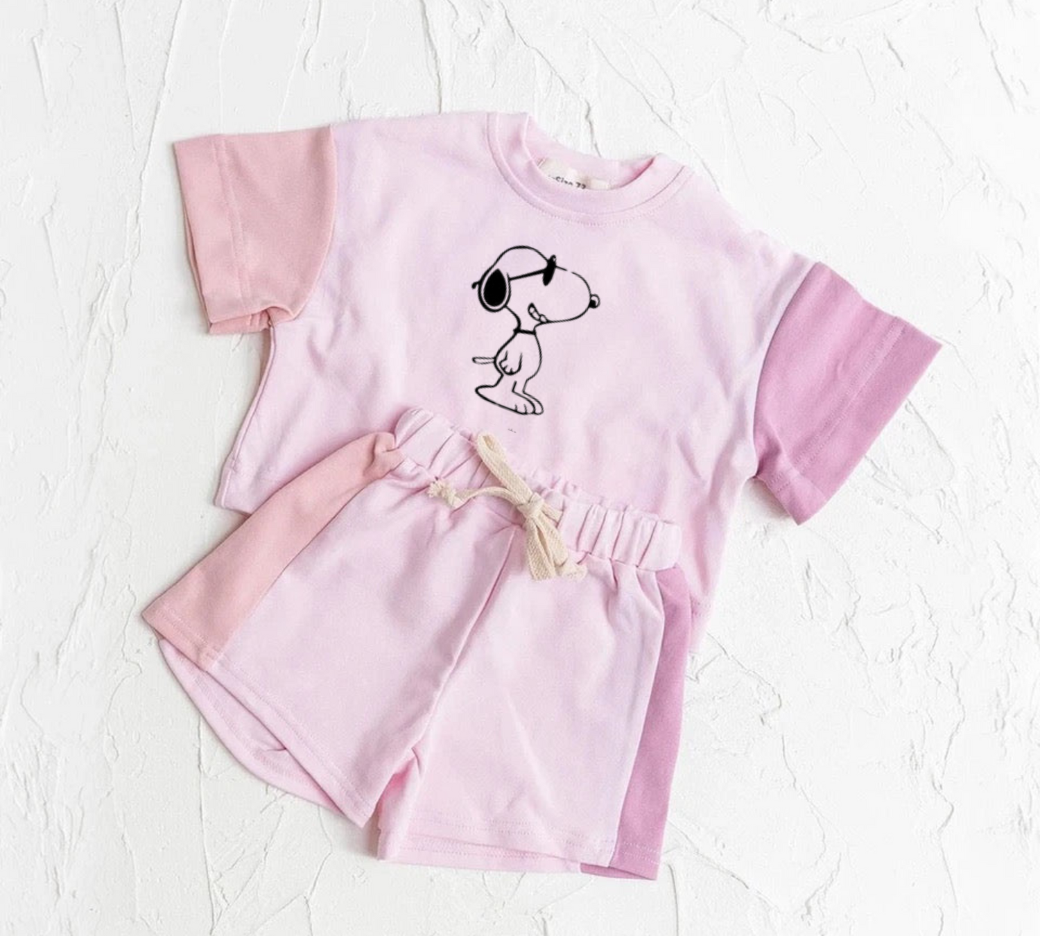 Color Block Organic Cotton Baby Outift - Dog Print T-shirt & shorts set Hippo Boutique