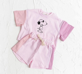 Color Block Organic Cotton Baby Outift - Dog Print T-shirt & shorts set Hippo Boutique