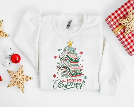 All Booked for Christmas Sweatshirts Hippo Boutique