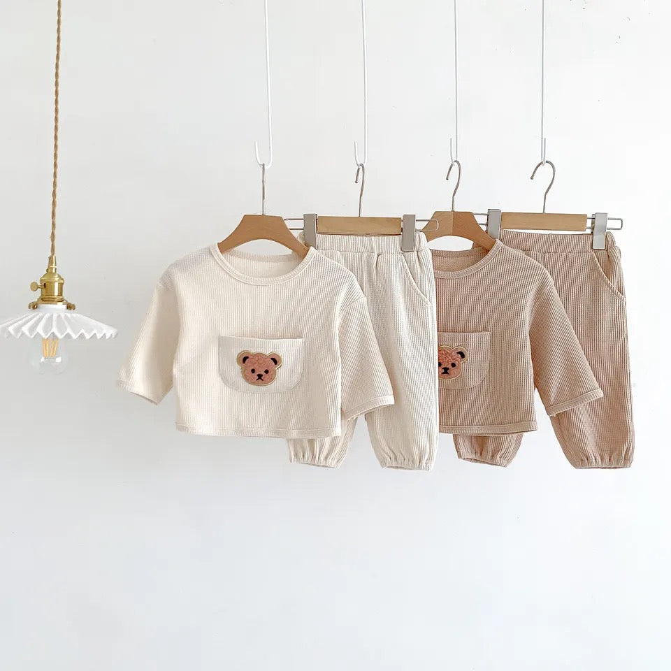 Teddy Bear Waffle Knit Sweatshirt & Pants Set Hippo Boutique