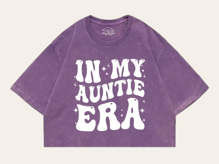 In My Auntie Era Stone Washed 100% Cotton Oversized Cropped T-Shirts Hippo Boutique