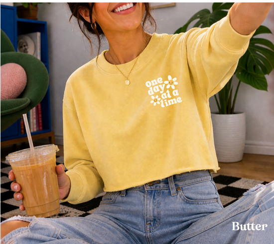 Cropped Sweatshirt - One day at a time Hippo Boutique