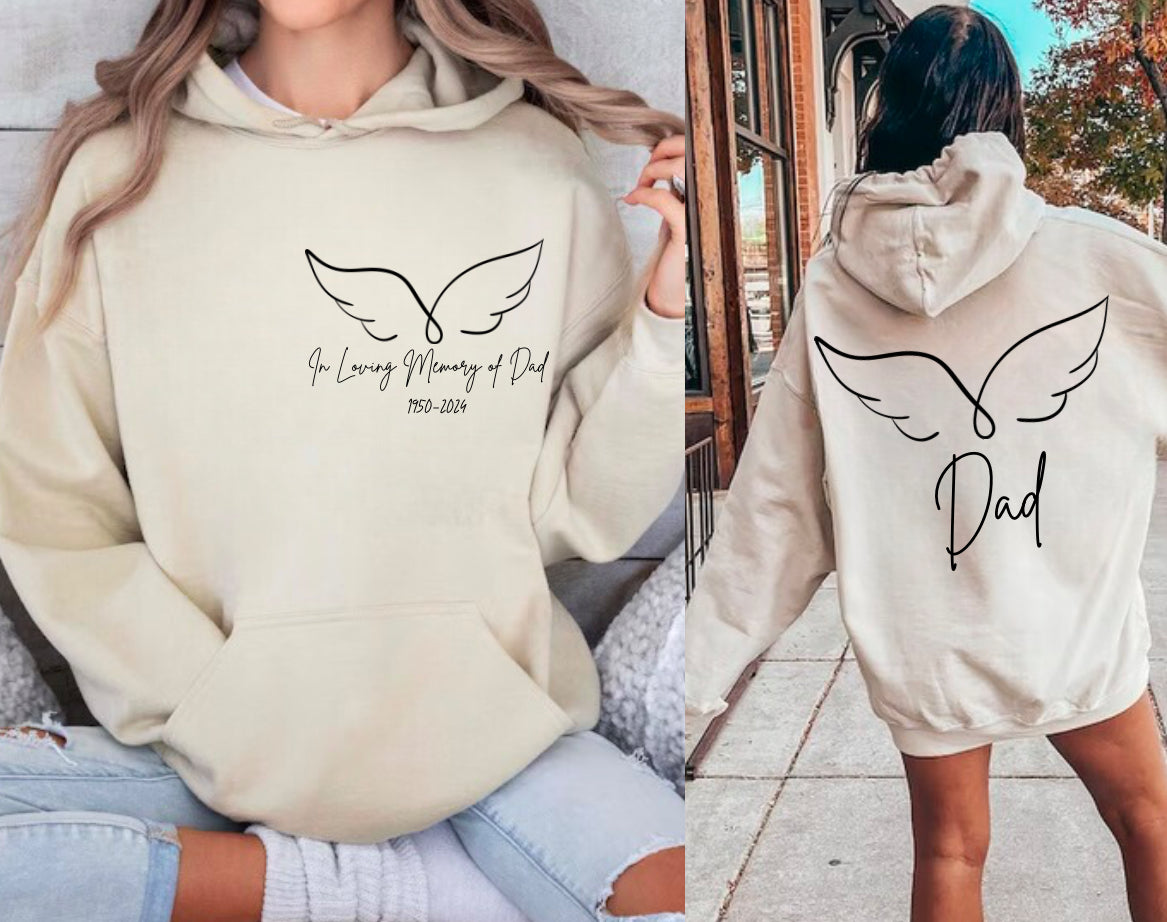 Custom memorial hoodie with name date and quote on sleeve and back Hippo Boutique