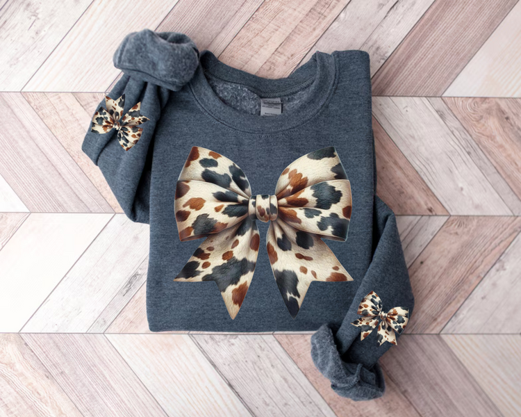 Cow Bow Christmas Sweatshirts Hippo Boutique