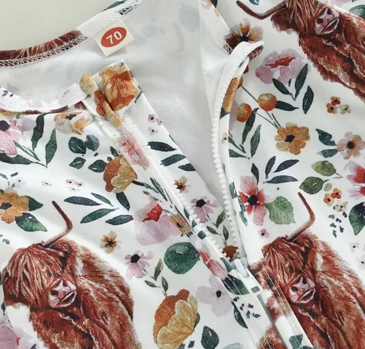 Highland Cow Print Sleeveless Romper Bodysuit Hippo Boutique