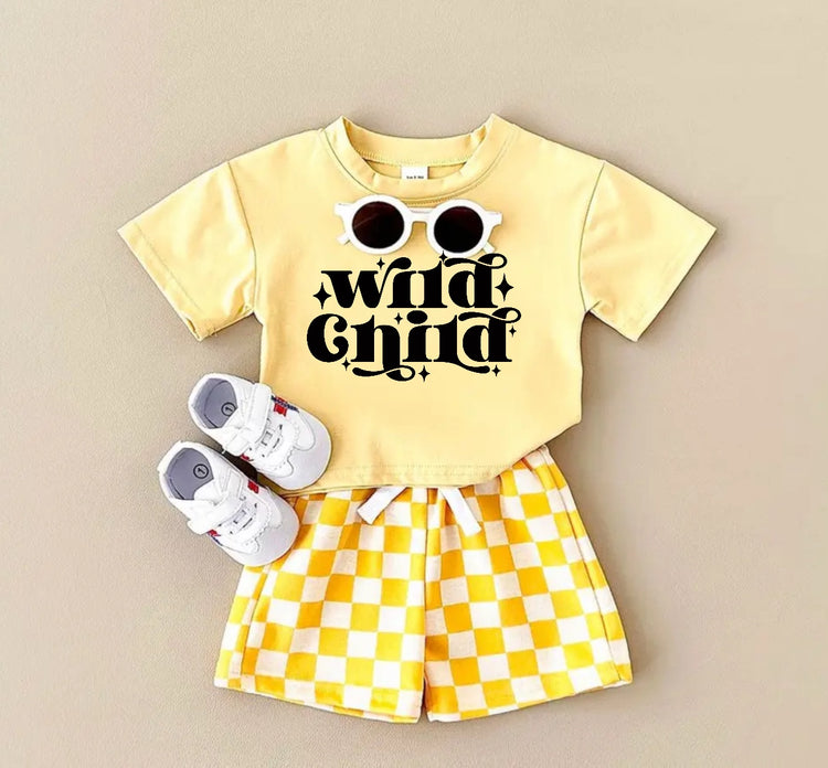 Wild Child T-Shirt & Checkered Shorts Set Hippo Boutique