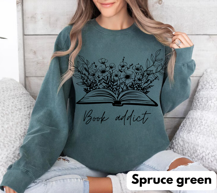 Book Addict Open floral Book Sweatshirts Hippo Boutique