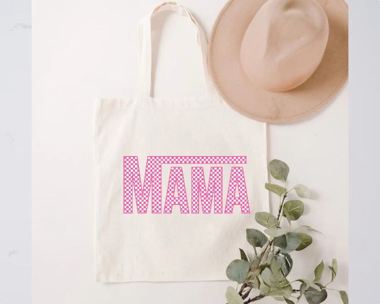 Pink Checkered Mama Tote Bag Hippo Boutique