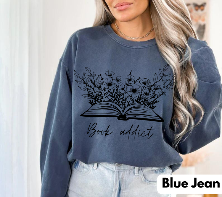 Book Addict Open floral Book Sweatshirts Hippo Boutique