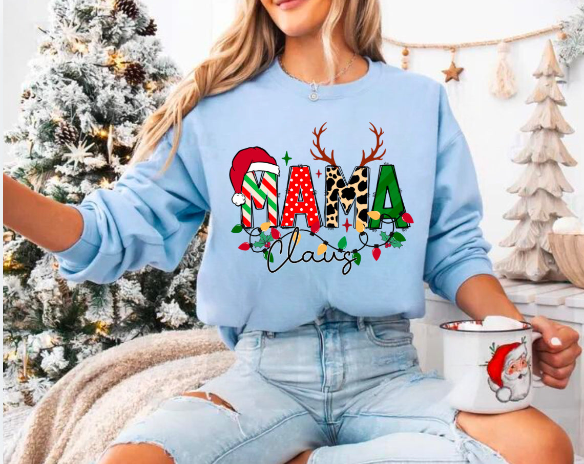 Custom Christmas Mama Sweatshirt with children’s name on sleeve Hippo Boutique