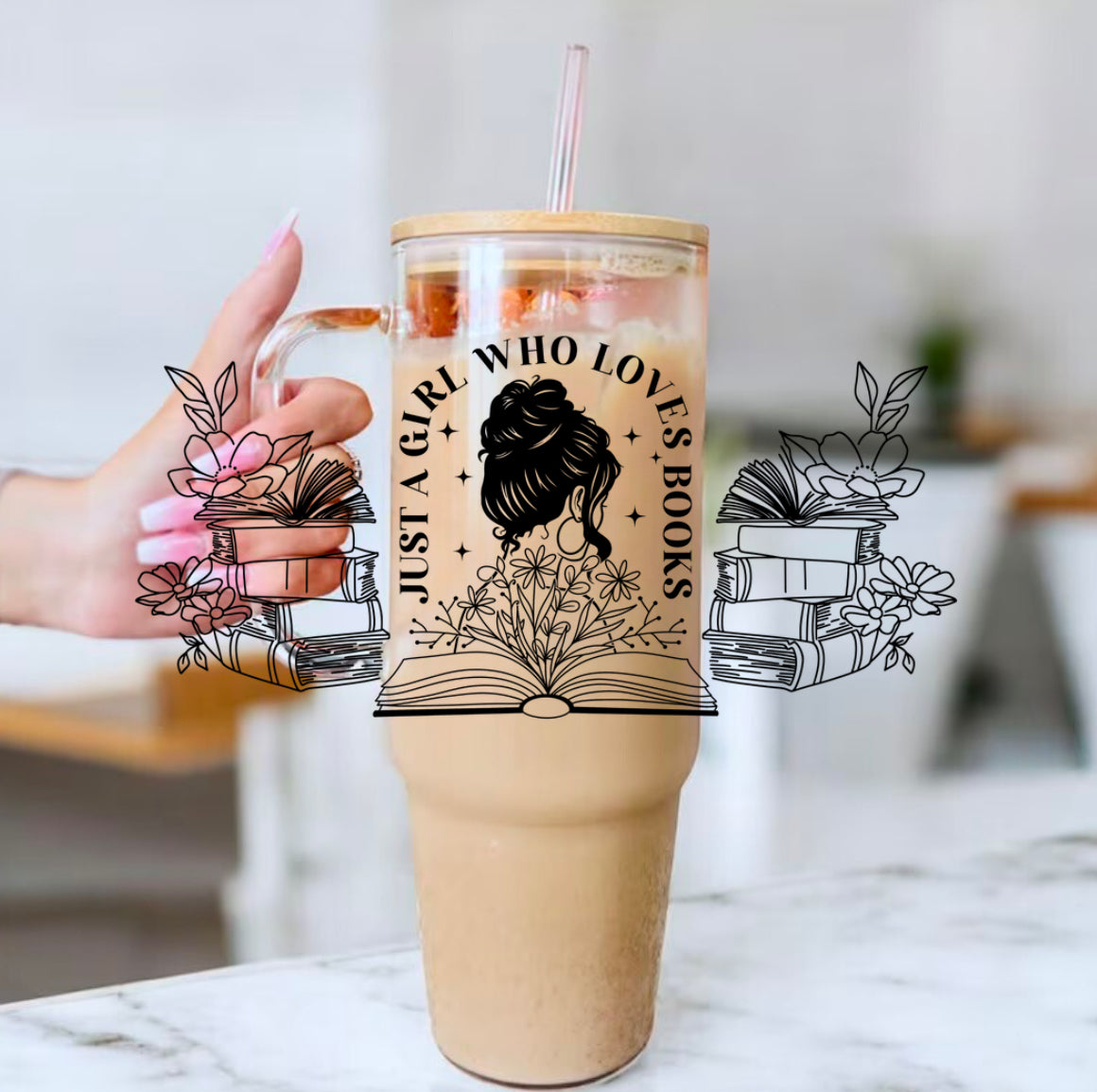 Floral Just a Girl Who Loves Books Glass Cup