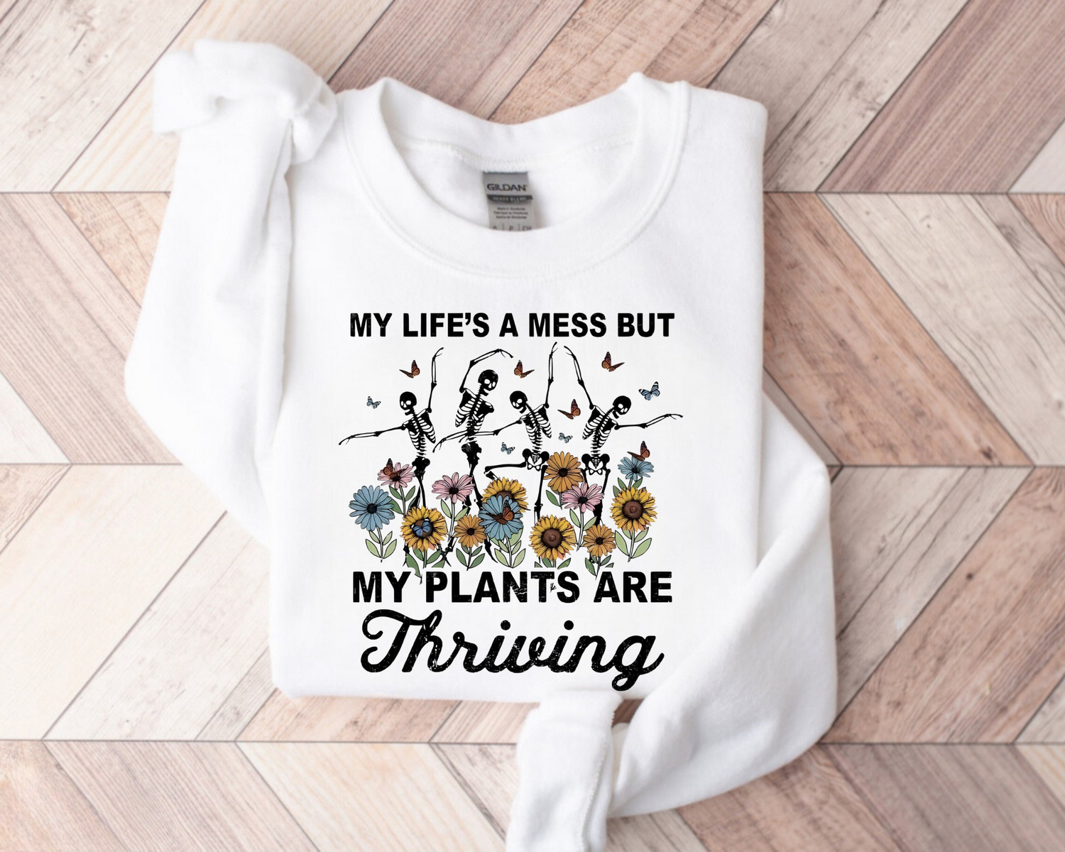 Women’s Crewneck Sweatshirts - Life’s a mess but my Plants are Thriving Hippo Boutique