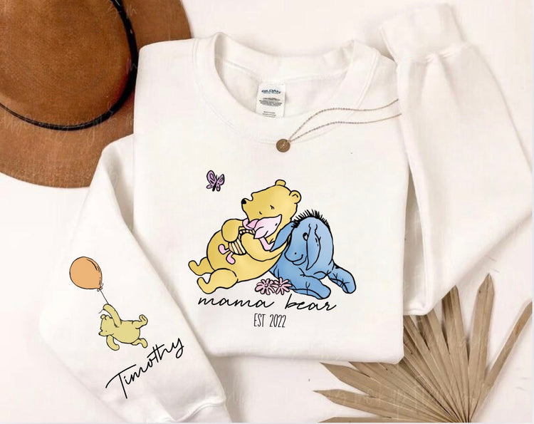 Custom Mama Bear Sweatshirt with children’s name on sleeve Hippo Boutique