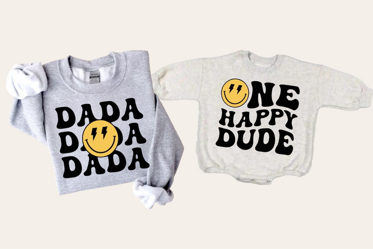 Smile Dad & Mini matching Baby Sweatshirt Romper bodysuit & Crewneck Hippo Boutique