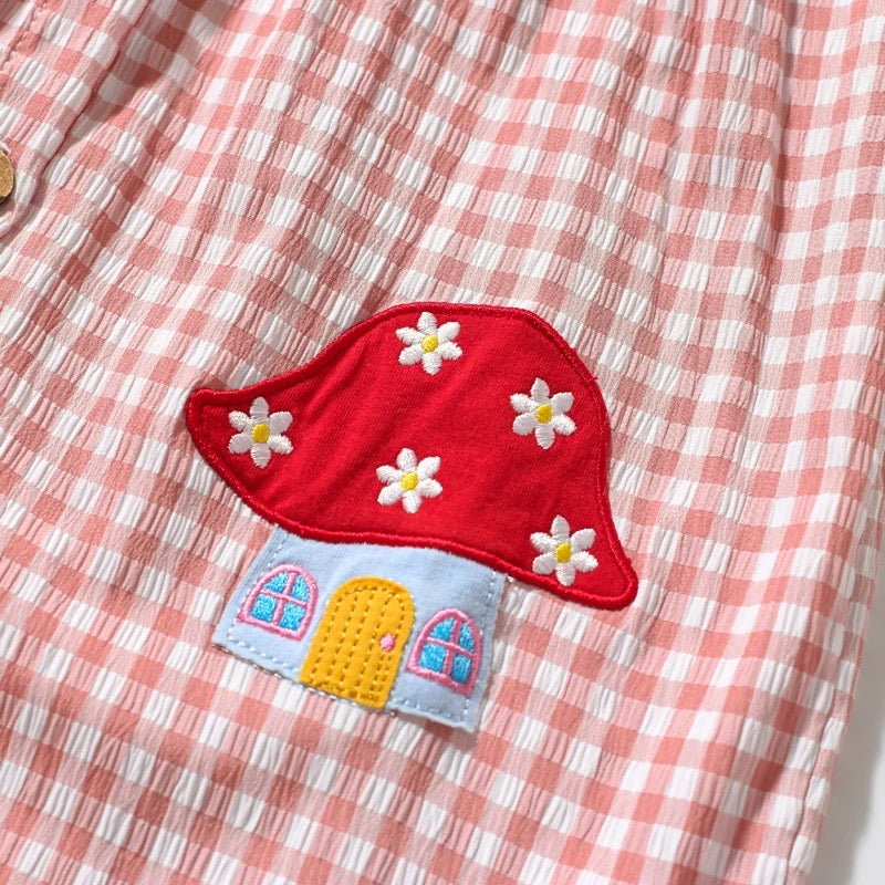 Mushroom Plaid kids Sun Dress Hippo Boutique