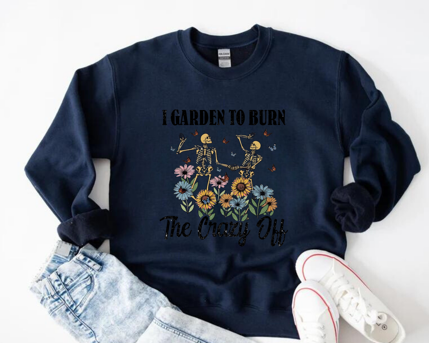 Women’s Crewneck Sweatshirts - I Garden to Burn the Crazy Off Hippo Boutique