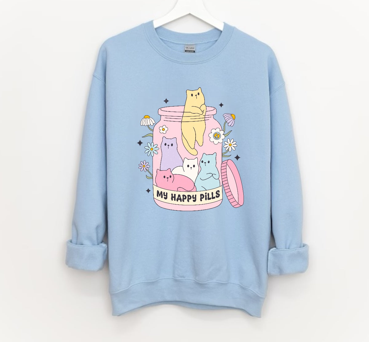 Kitty Cat Happy Pills Sweatshirts Hippo Boutique