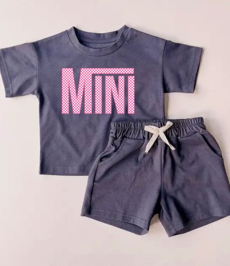 Checkered Mini Baby Girl T-Shirt & Shorts outfit Hippo Boutique