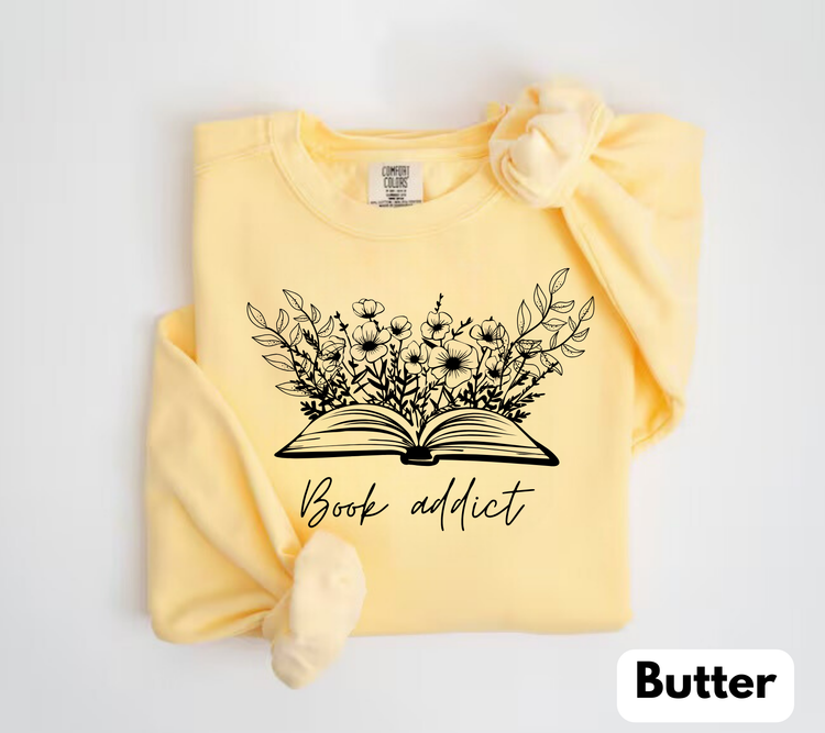 Book Addict Open floral Book Sweatshirts Hippo Boutique